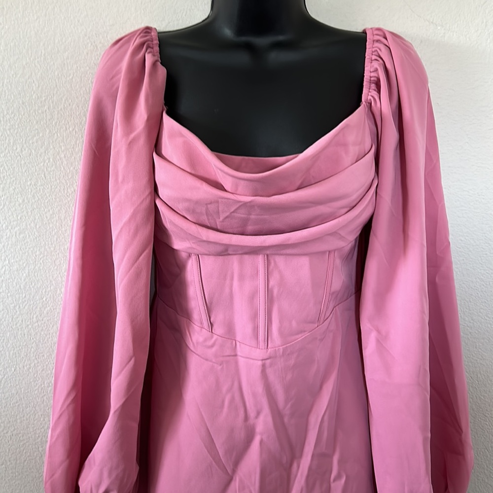 Princess Polly Lillie Mauve Pink Long Sleeve Corset Waist Cowl Neck Mini Dress - Picture 5 of 11